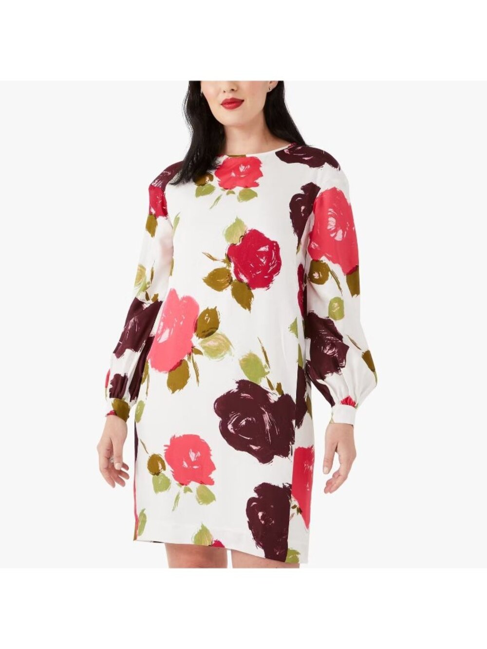 Kate Spade New York Size XXS Red Green Just Rosy Silk Blend Floral Shift Dress - Picture 2 of 16